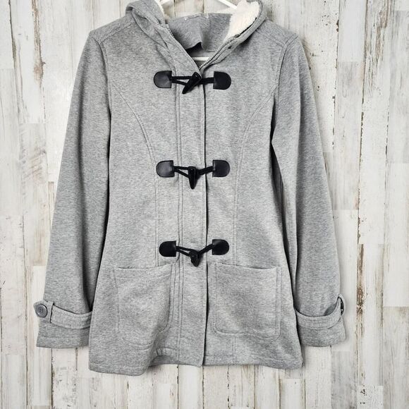 Doublju Horn Button Hooded Coat Gray Size Medium - Picture 1 of 12
